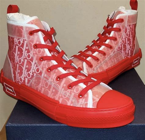 b23 high-top sneaker red dior oblique canvas|dior high top oblique.